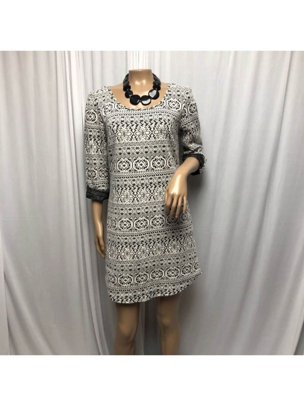 Maurices Geometric Shift Dress Womens Size Medium Black Ivory Boho Southwestern